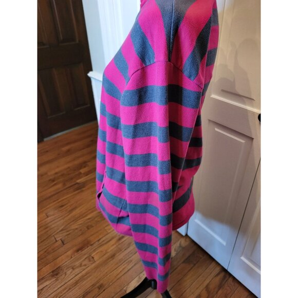 Pink/Gray Striped Zip Up French Terry Funnel Neck 1X Sporty Athleisure Preppy - Picture 6 of 7
